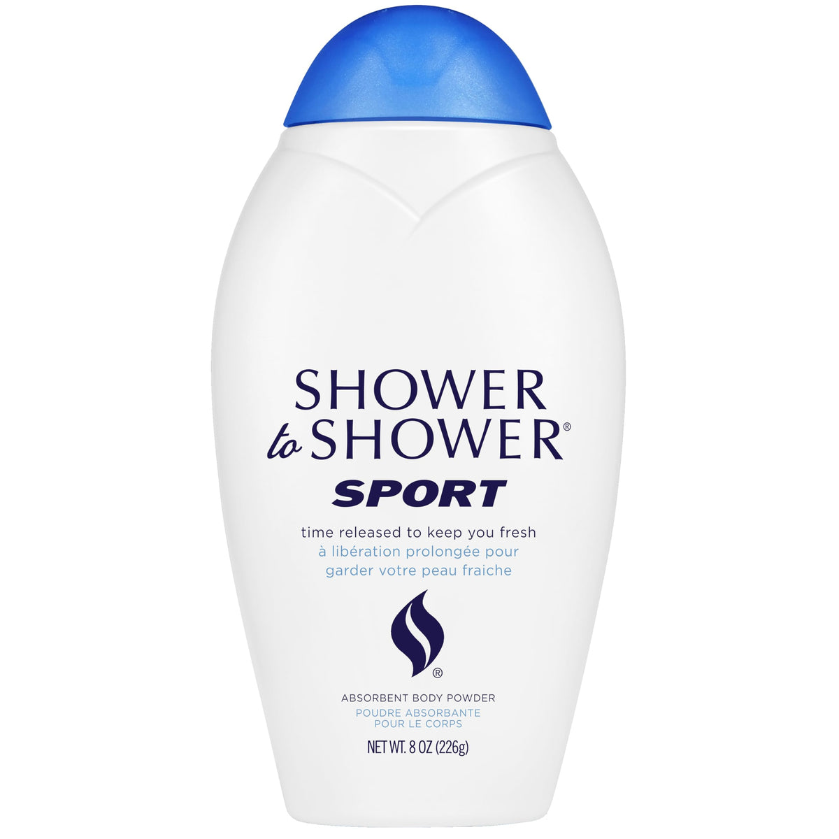 Shower To Shower sport powder bottle being poured for long-lasting freshness