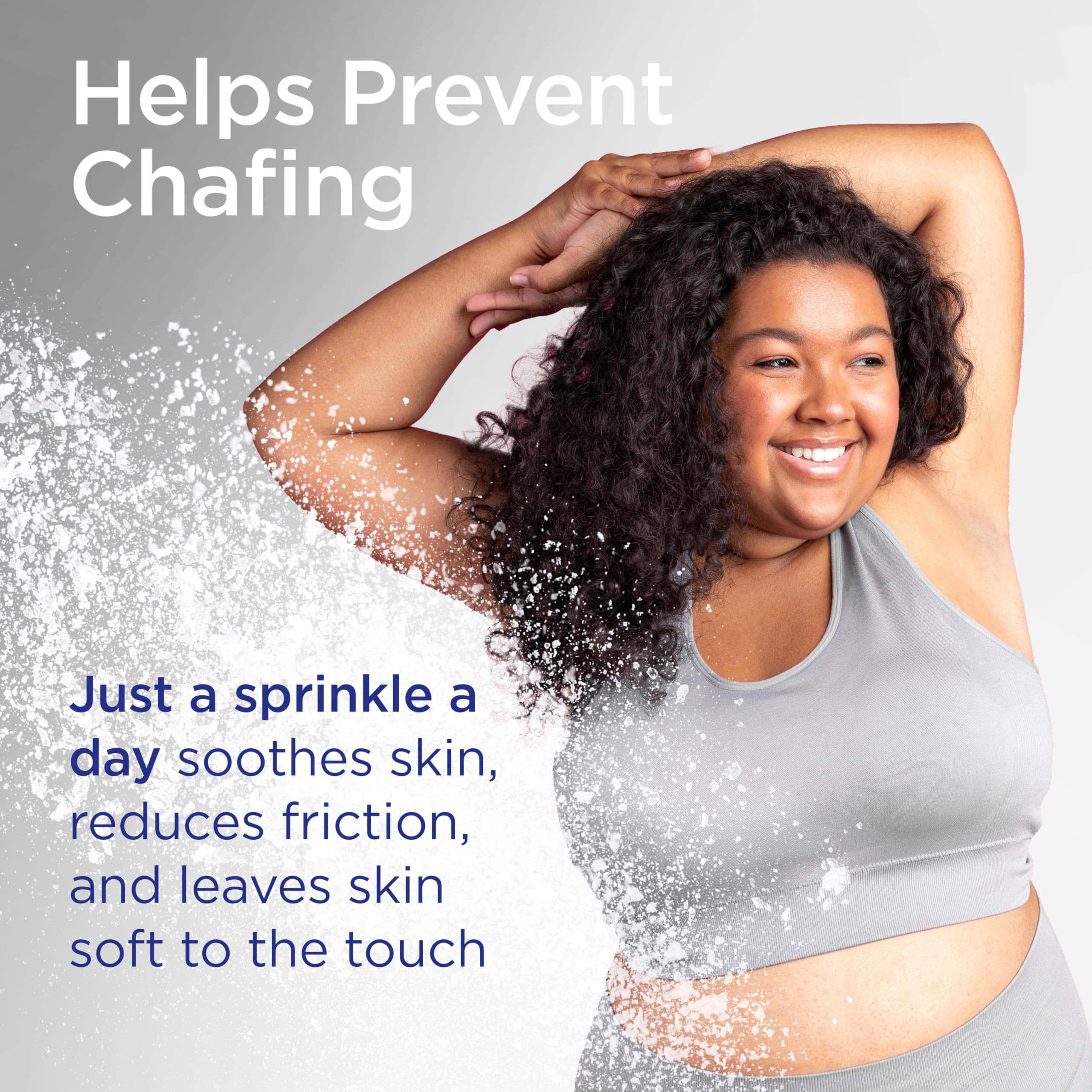 Hands applying Shower To Shower powder onto skin for dryness and comfort