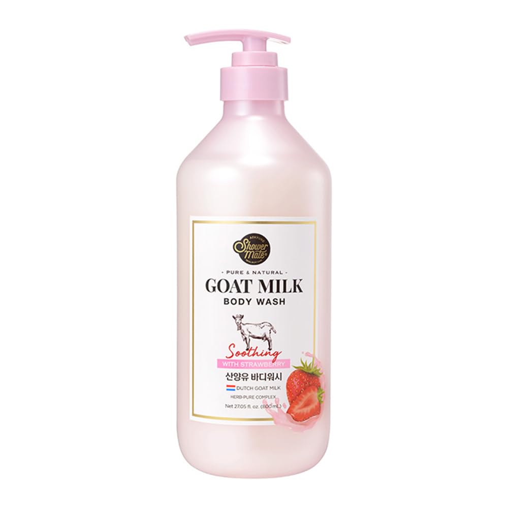 SHOWERMATE Leche de cabra Ducha fresa: botella de 800 ml para limpieza suave diaria