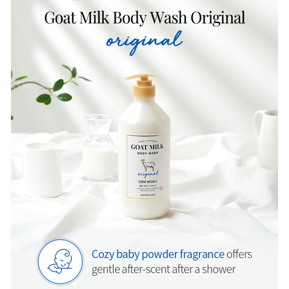 SHOWERMATE Leche de Cabra, etiqueta visible para conocer beneficios.