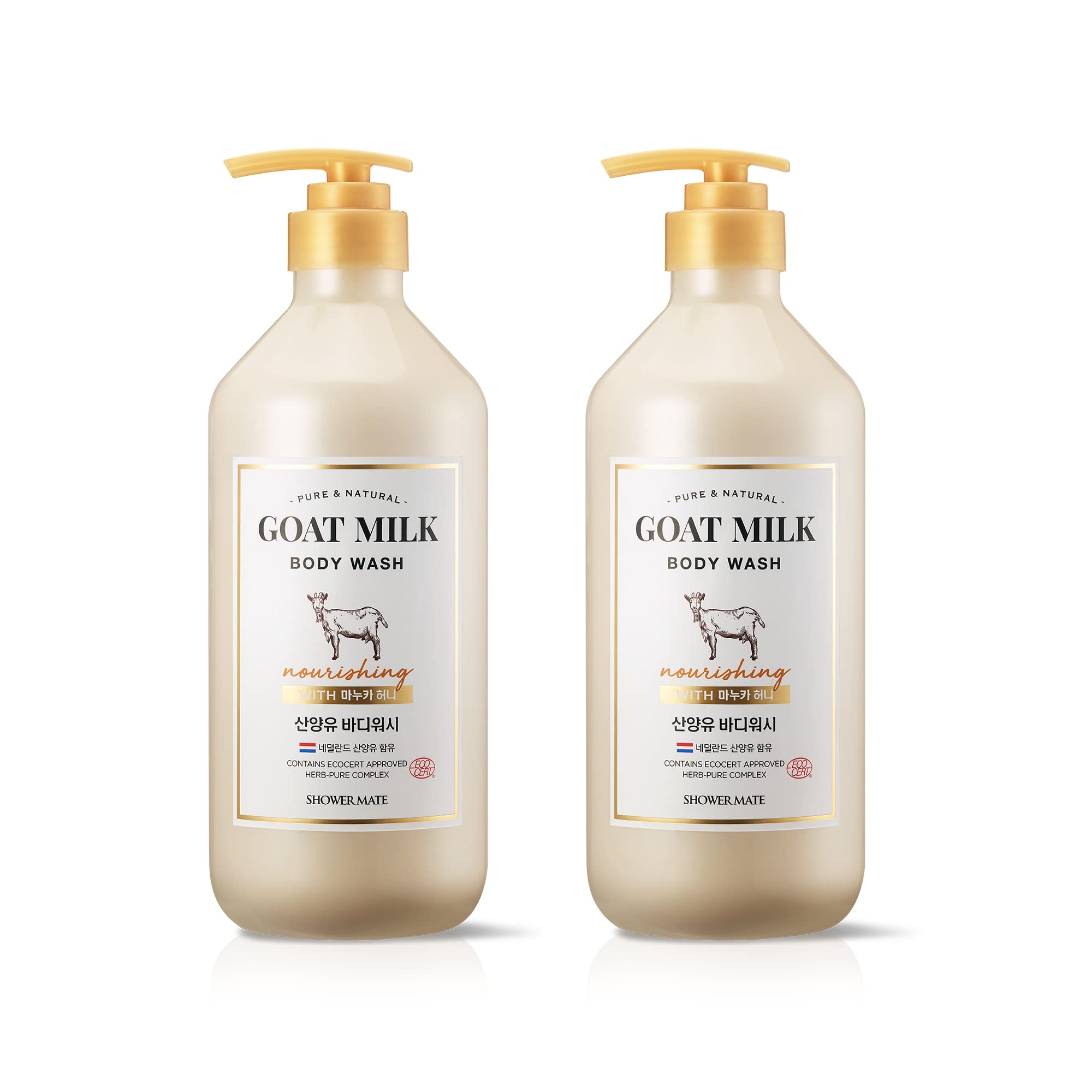 SHOWERMATE Goat Milk Body Wash bottle pour for a hydrated, cleansing experience