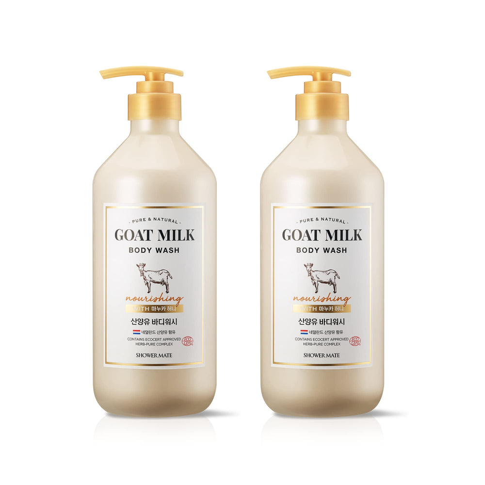 SHOWERMATE Goat Milk Body Wash bottle pour for a hydrated, cleansing experience