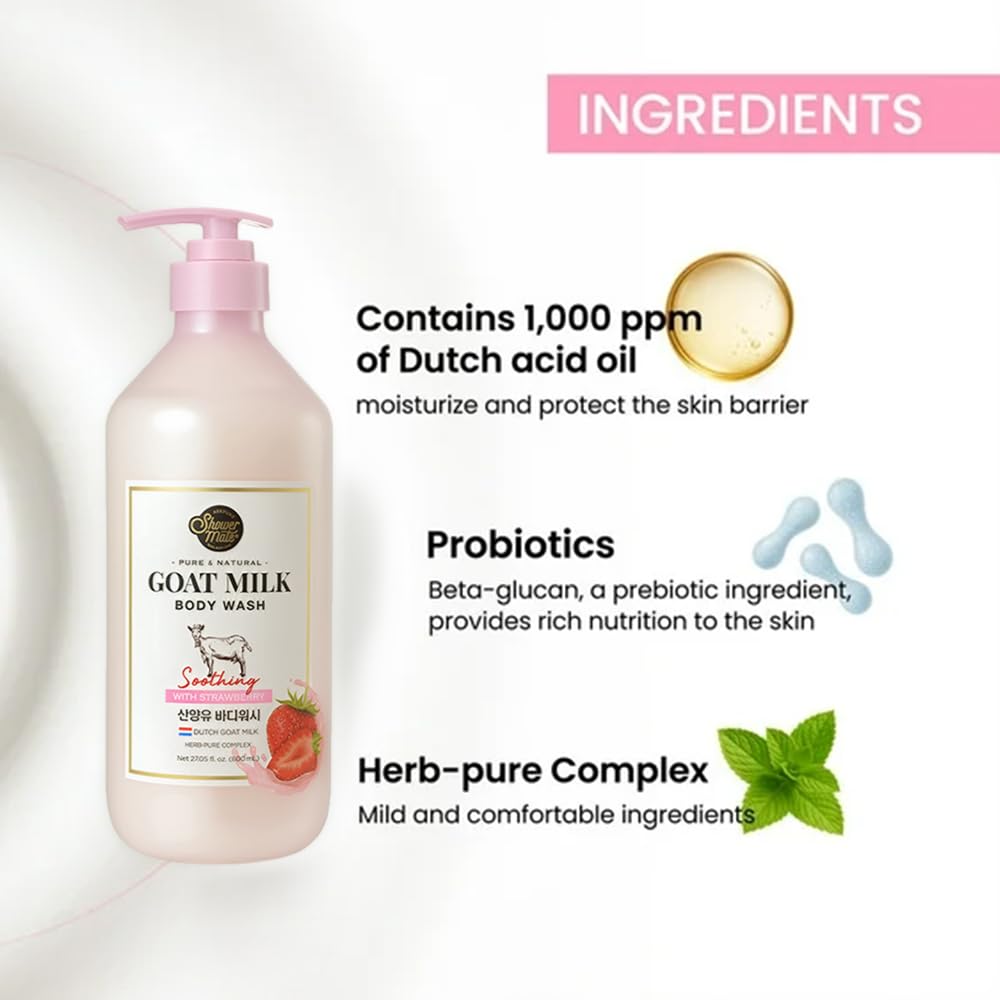SHOWERMATE Pump Gel Leche de cabra Fresa: dosificación precisa para limpieza suave