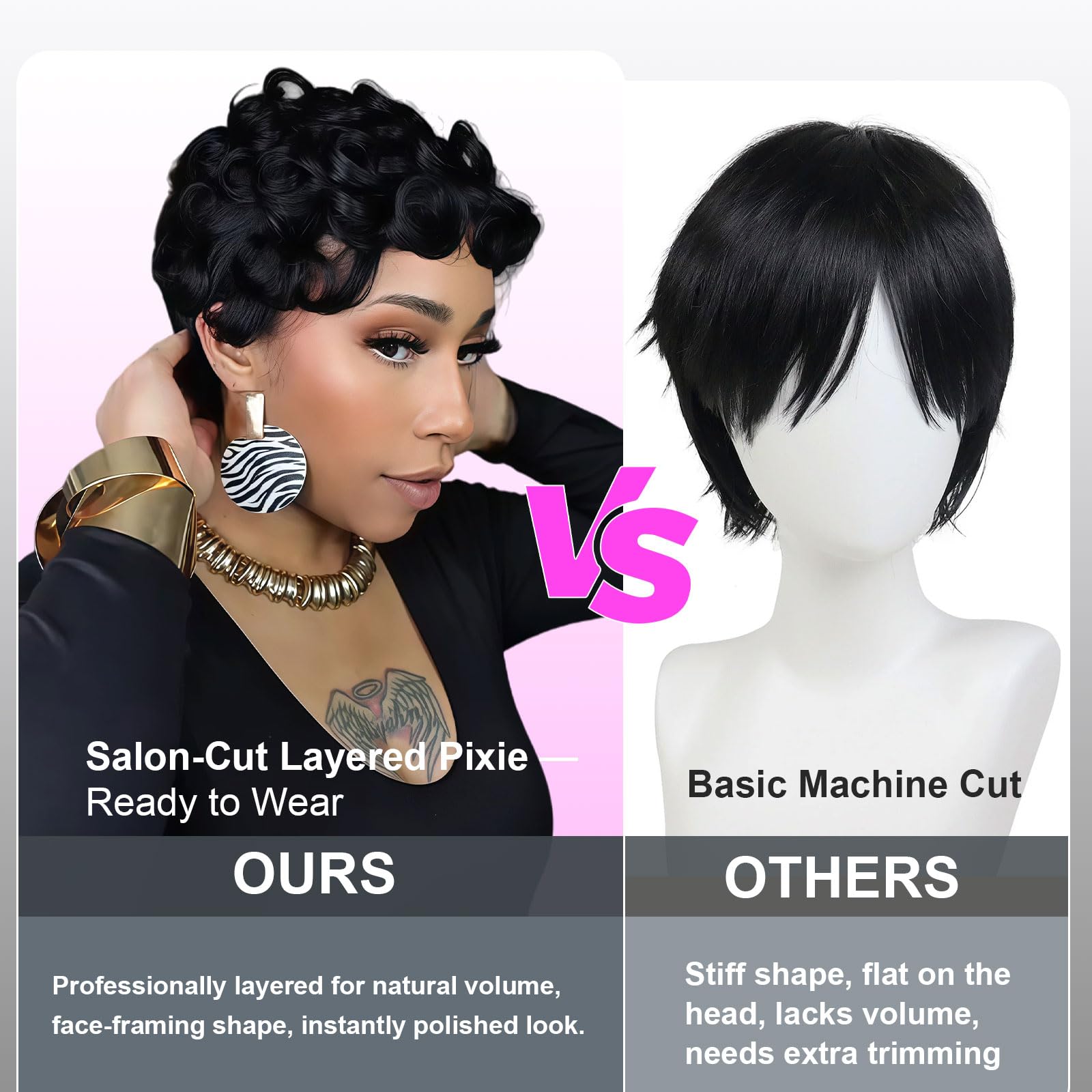 Showreal Pixie Cut Wig breathable cap close-up, cool comfort.