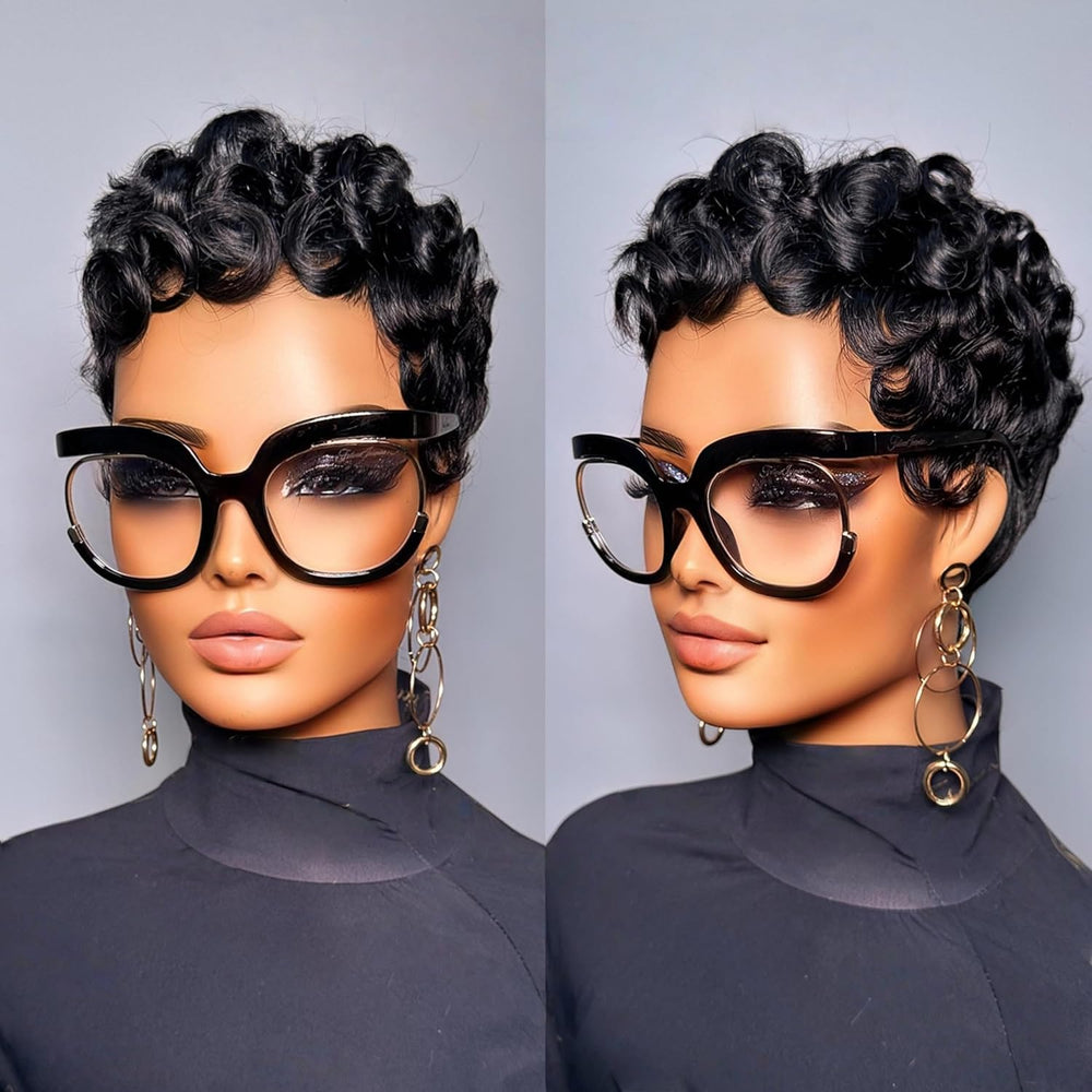 Showreal Pixie Cut Wig side view, layered texture for versatile styling.