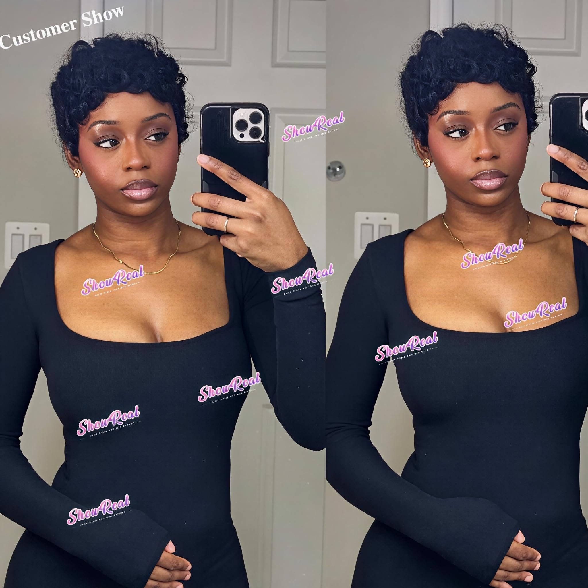 Showreal Pixie Cut Wig top view, smooth crown and lift.