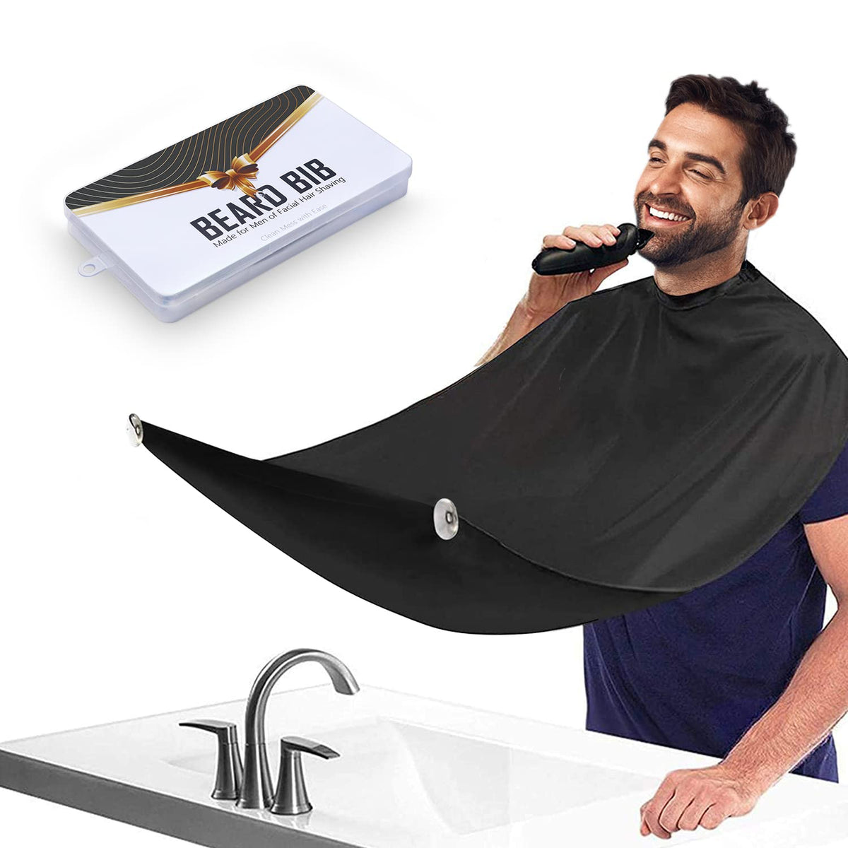 Showvigor beard bib apron worn during grooming to keep clothes clean.