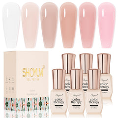 SHOYUM Esmalte gel nude pink: conjunto de 6 tonos para manicura diaria en casa.