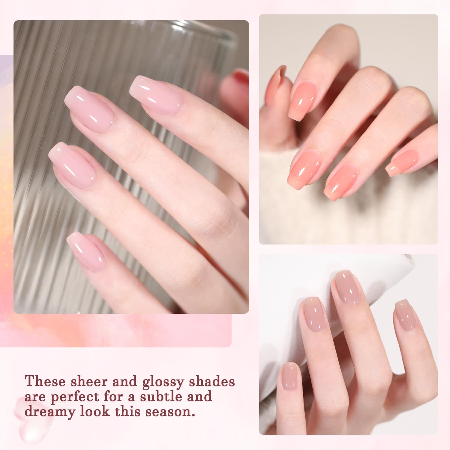 SHOYUM Jelly Nude Nail Art Ideas for swirls and French styles