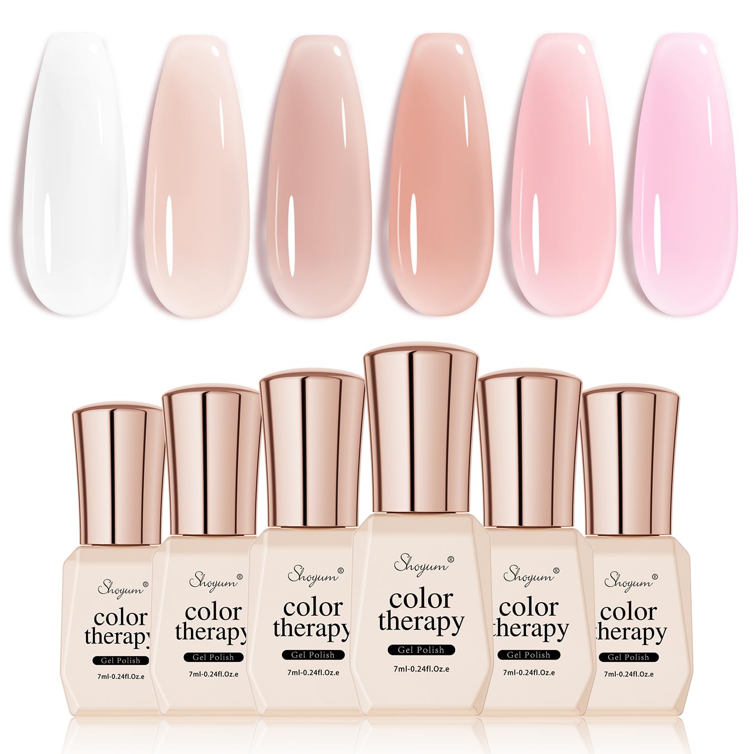 SHOYUM Cada tono nude pink aporta brillo suave y transparencia elegante.