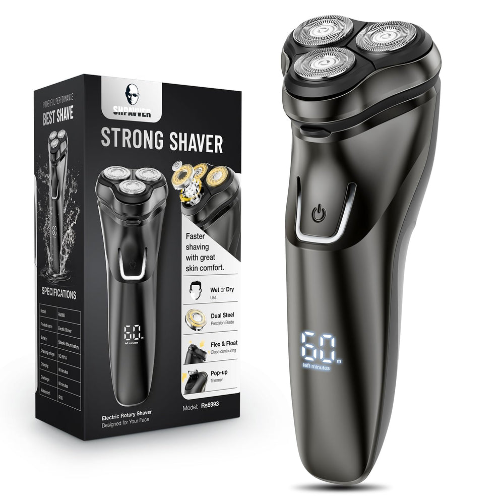 SHPAVVER electric razor in silver black closeup for a smooth, comfortable shave.