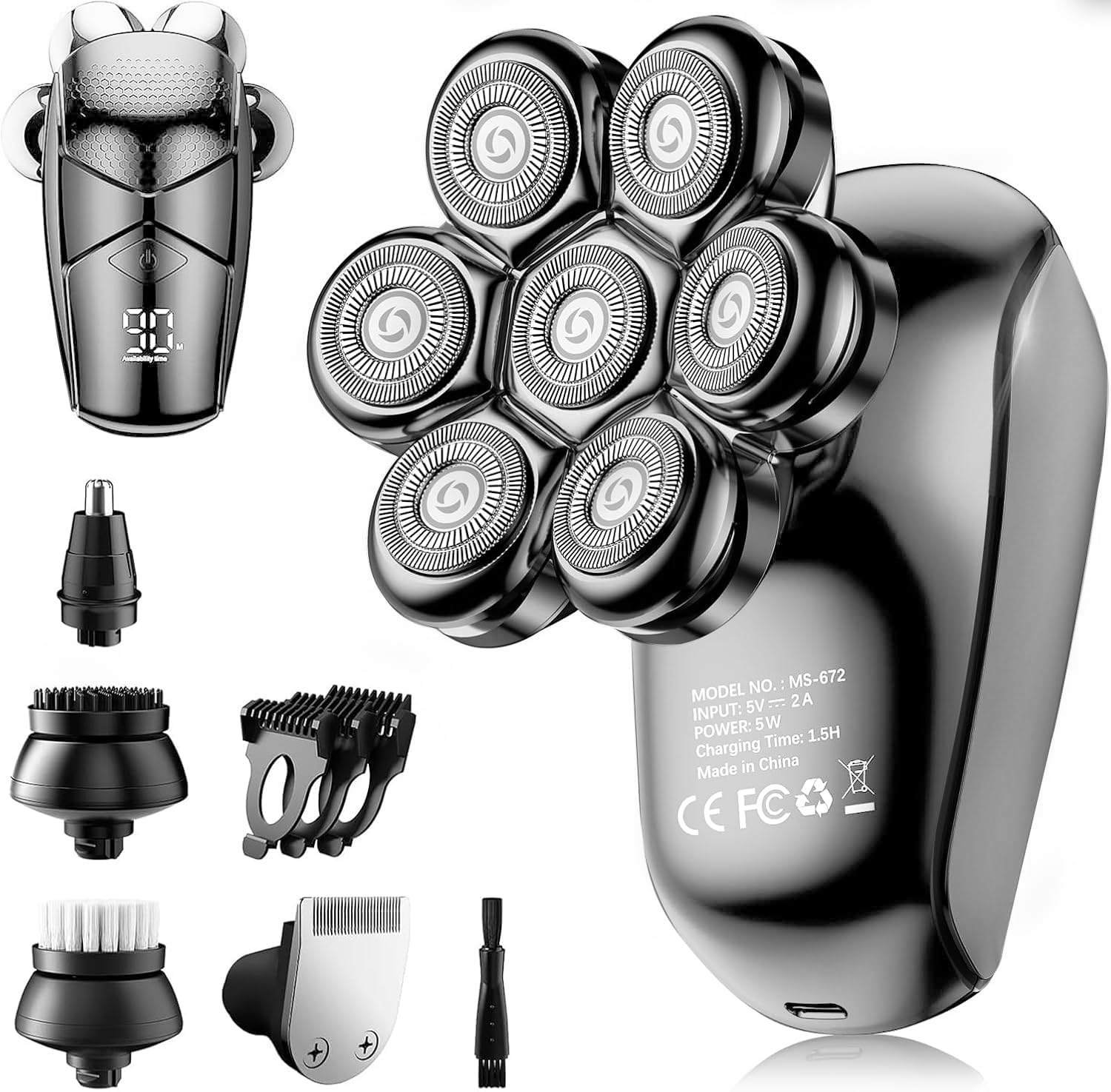 SHPAVVER head shaver 5in1 kit enables quick, smooth bald head grooming with multiple heads.