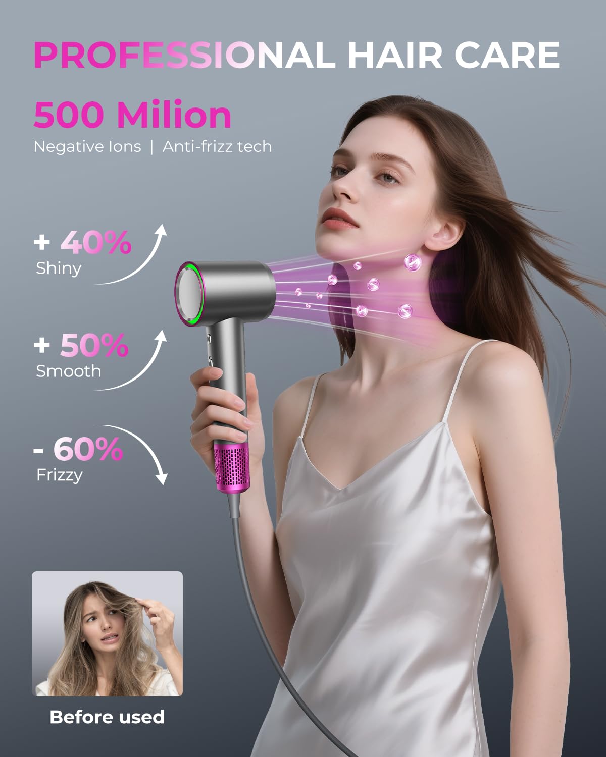 SHRATE compact lightweight hair dryer ideal for travel and on-the-go.