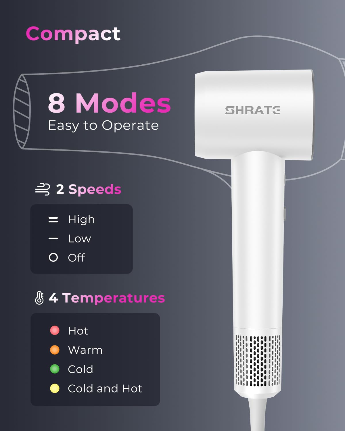 SHRATE cool shot function to lock in shine and finish.