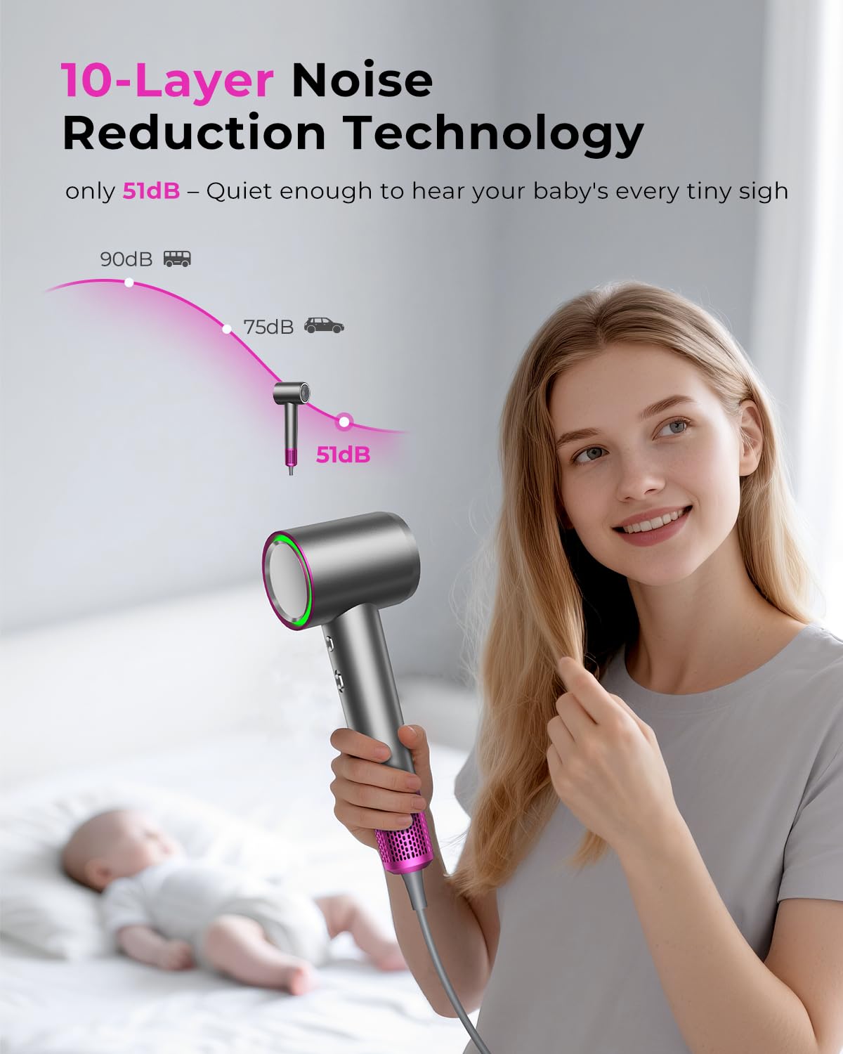 SHRATE intelligent heat control maintains safe, steady temperature during styling.
