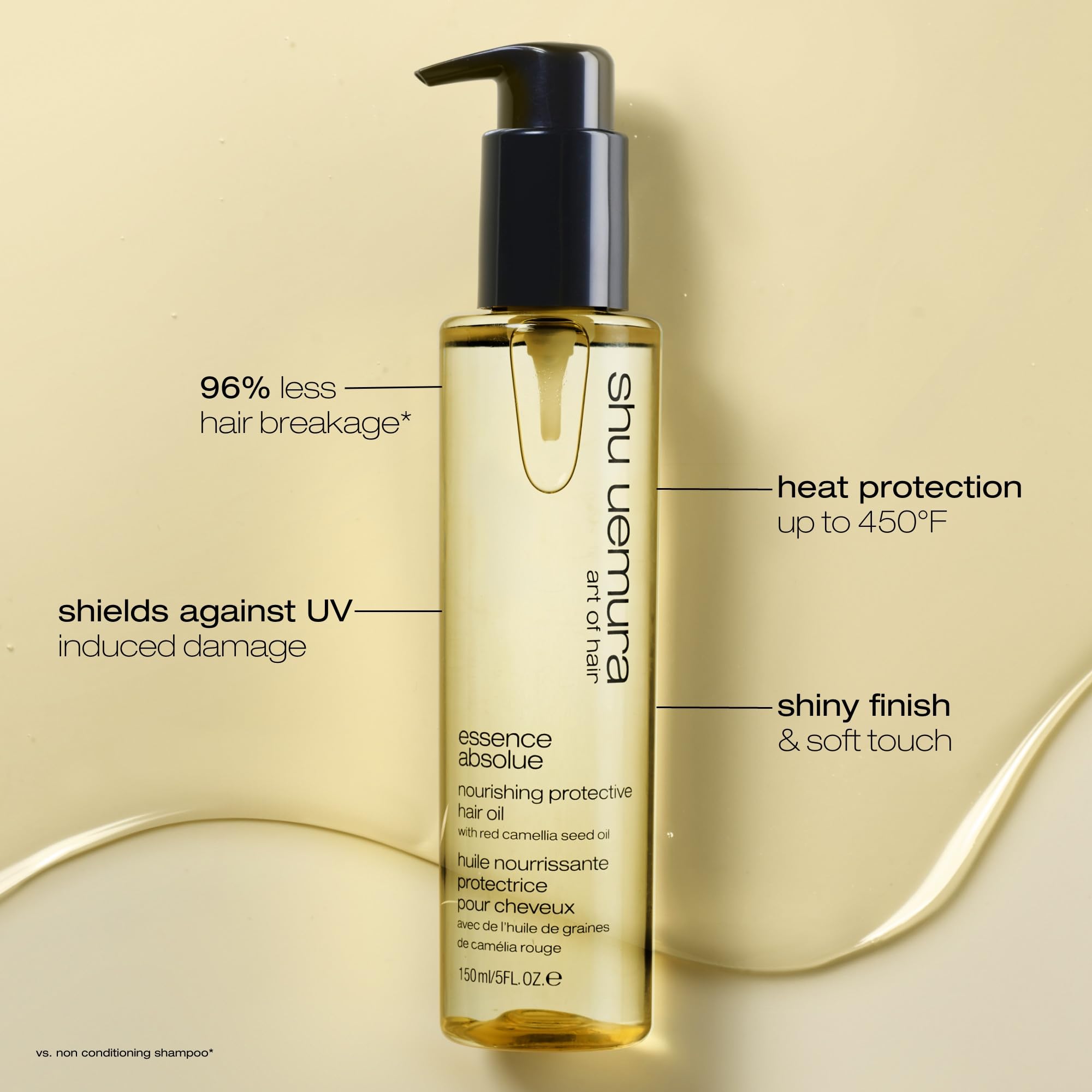 shu uemura Essence Absolue on blow dry styled hair for smooth finish