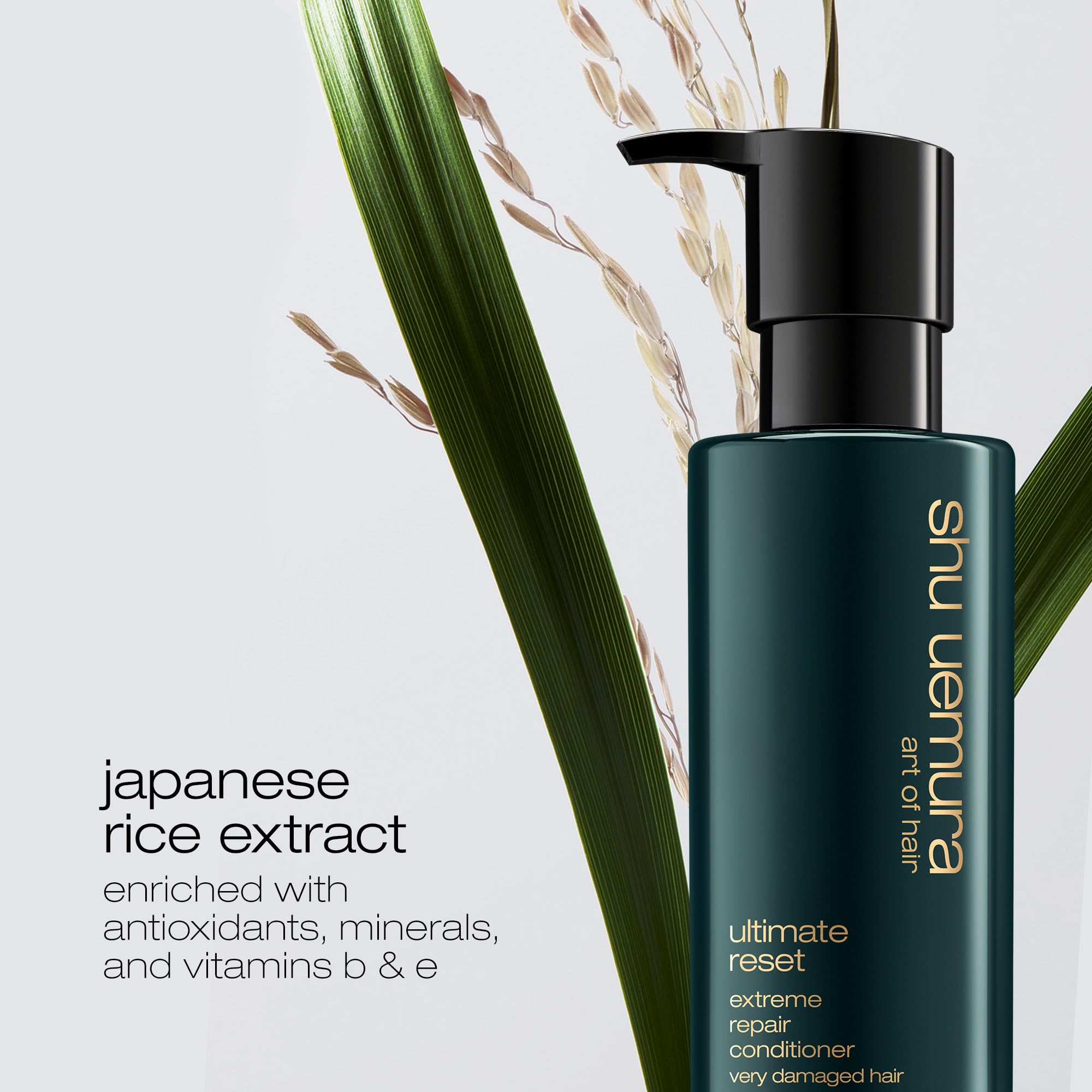 shu uemura art of hair Ultimate Reset rice extract supports elasticity.