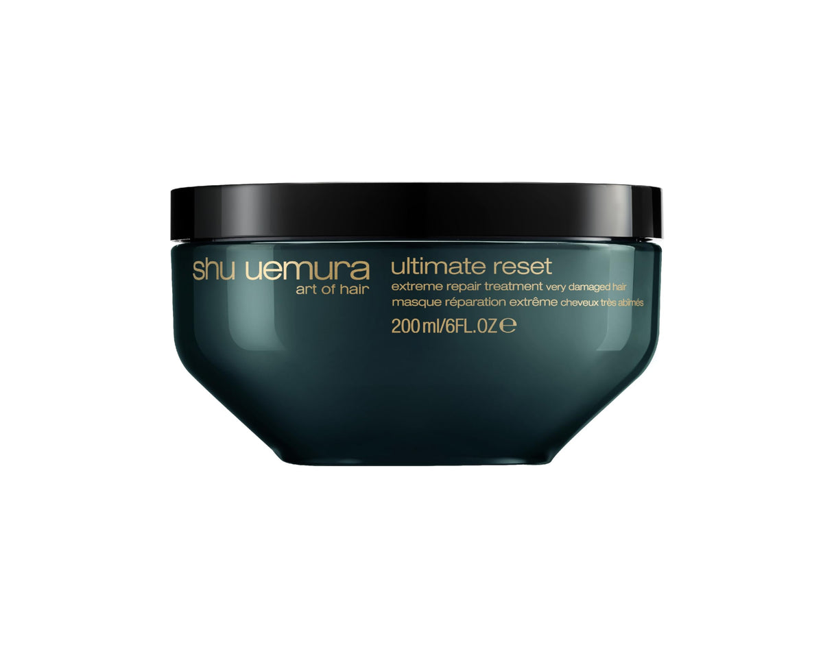 shu uemura art of hair bottle close-up showing rich hydration for damaged hair.