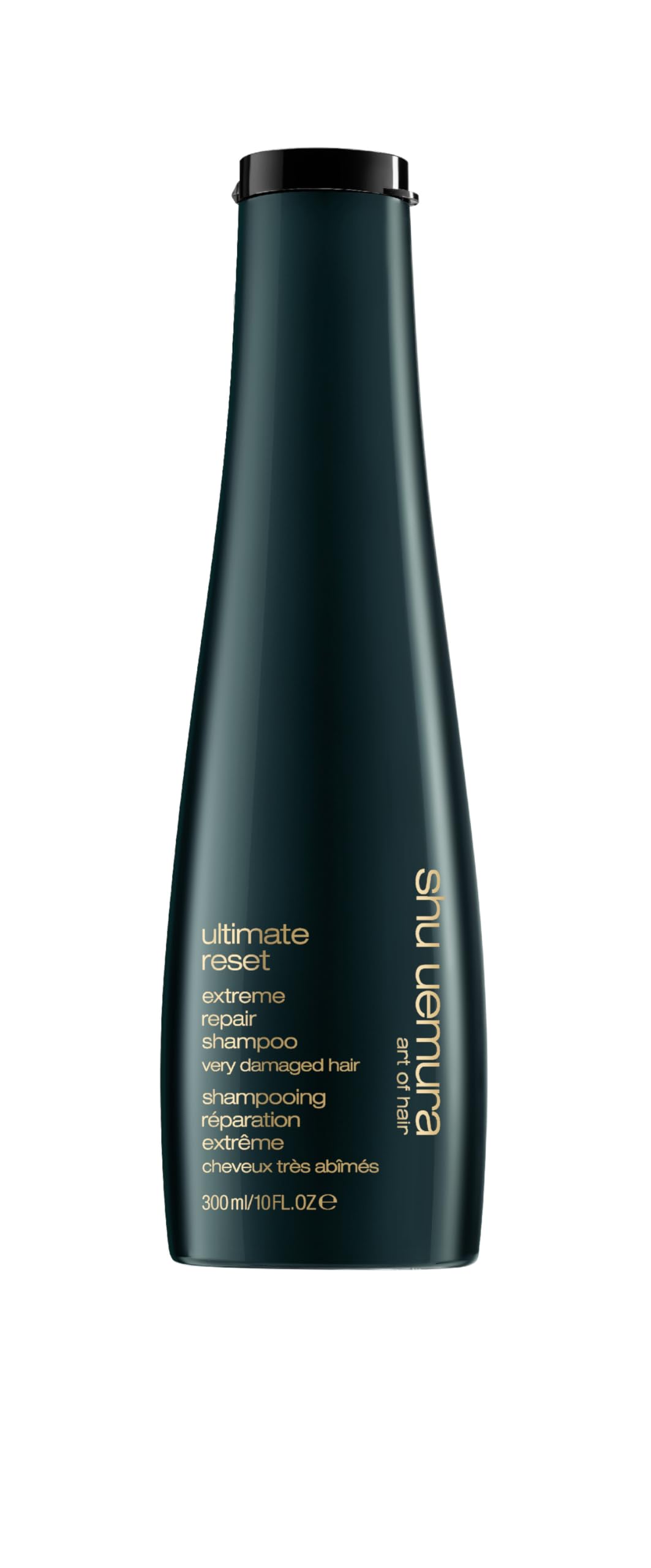 shu uemura art of hair Ultimate Reset bottle pour showing gentle cleansing for damaged hair