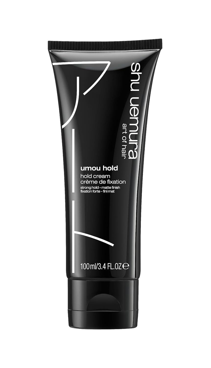 shu uemura art of hair umou hold hair cream bottle closeup shows strong hold with lightweight finish