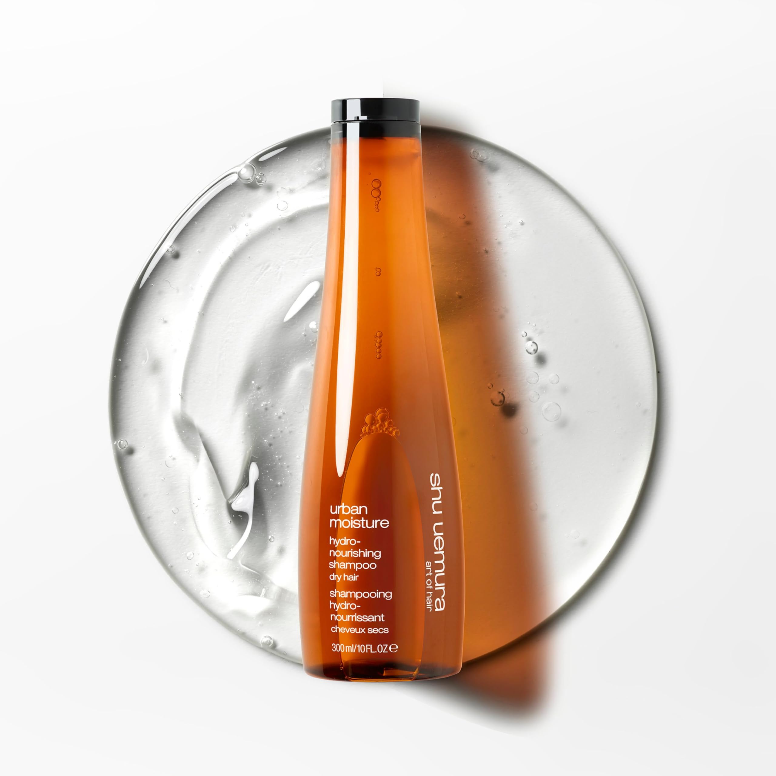shu uemura art of hair Urban Moisture Shampoo packaging with color-safe formula