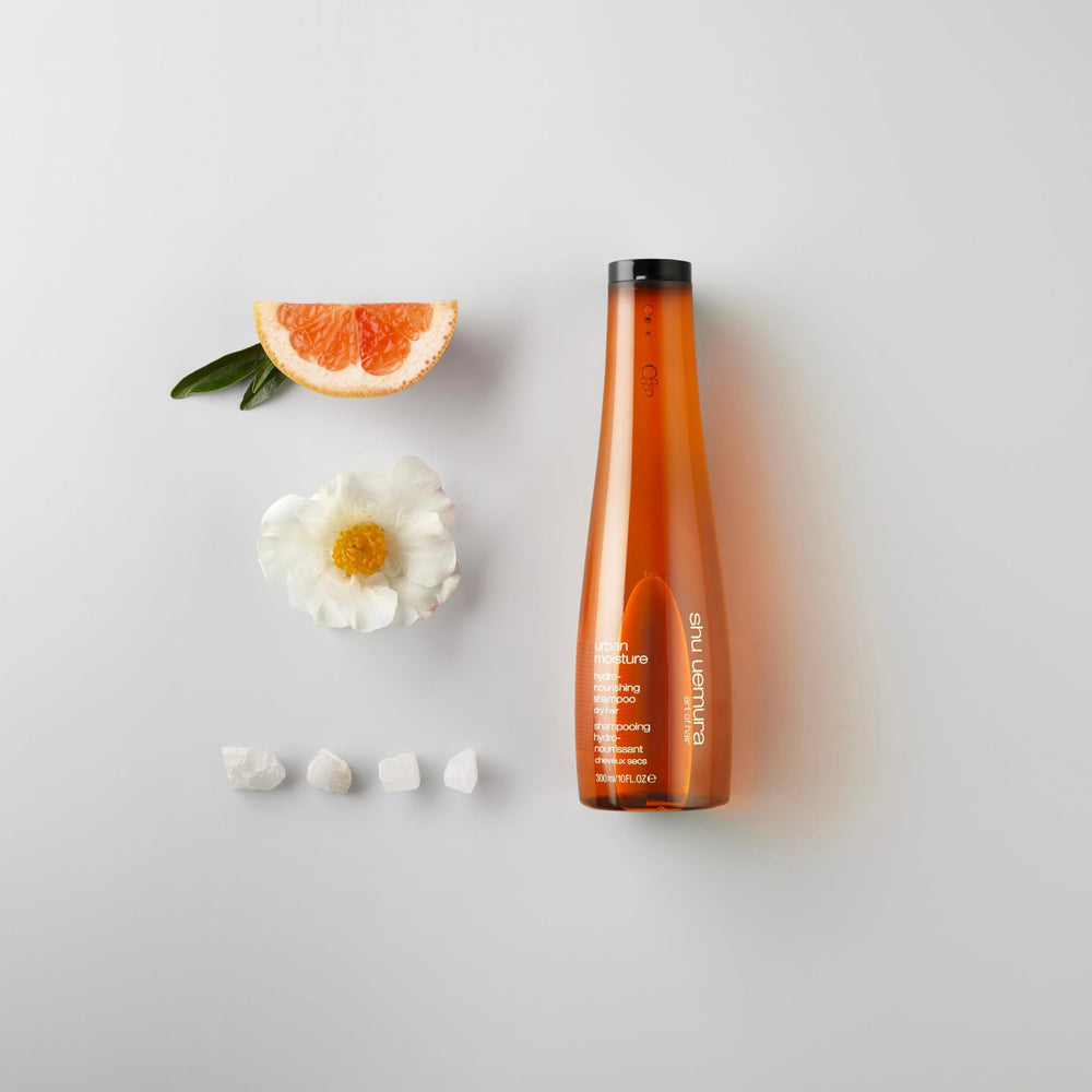 shu uemura art of hair Urban Moisture Shampoo red-algae extract closeup emphasizes minerals and vitamins