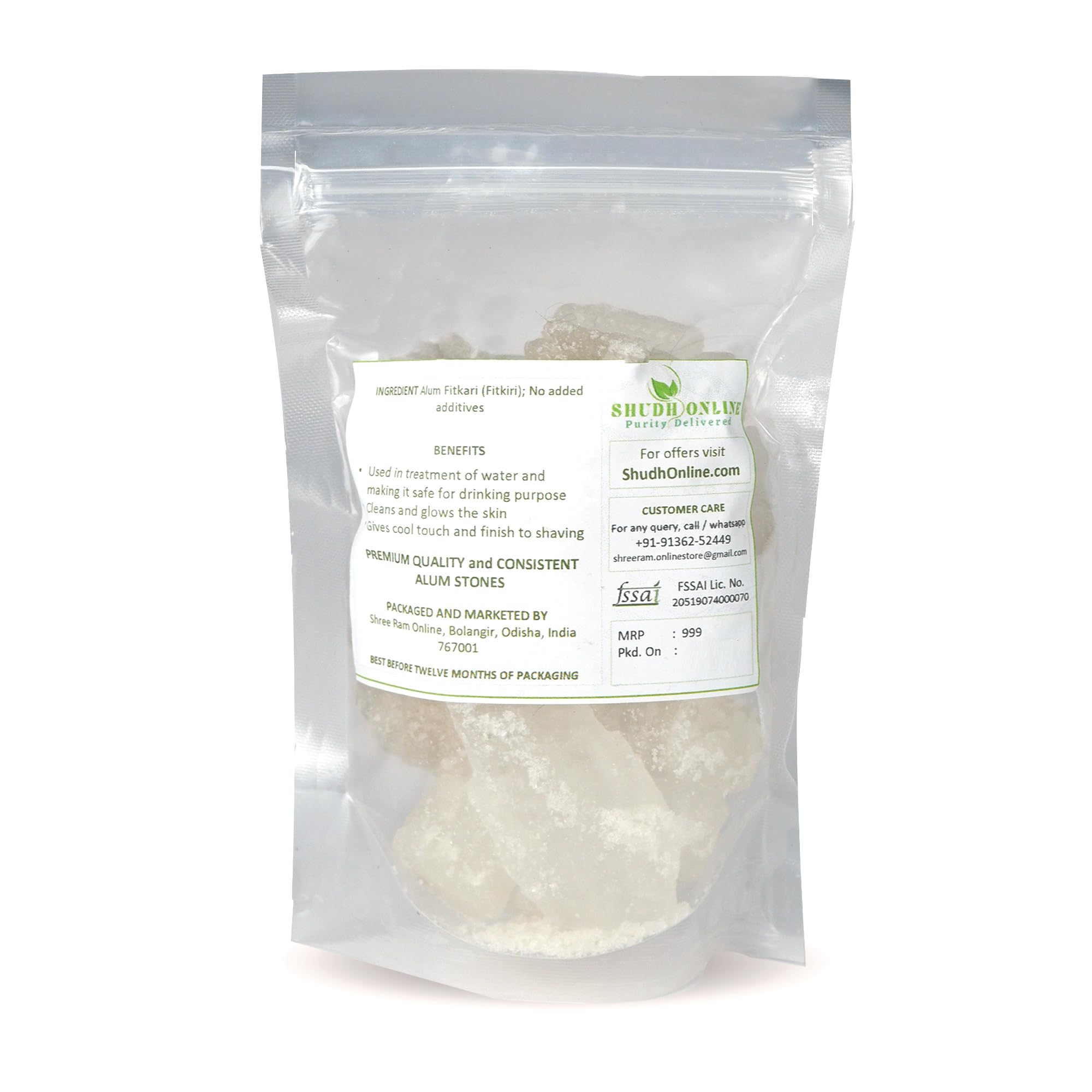 Shudh Online alum stone multi-use, supports grooming and deodorant routines.