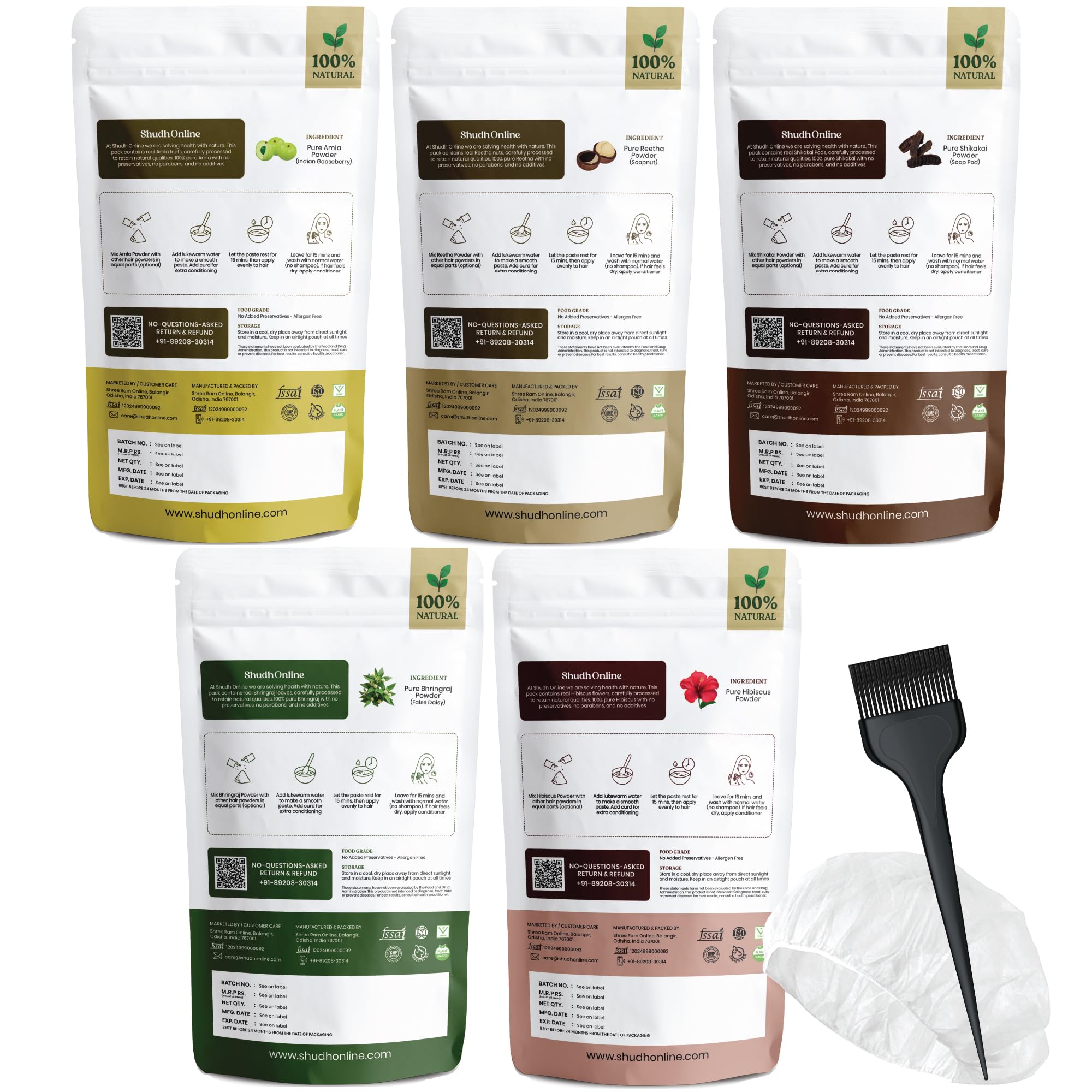 Shudh Online envase con ingredientes naturales para rutina capilar