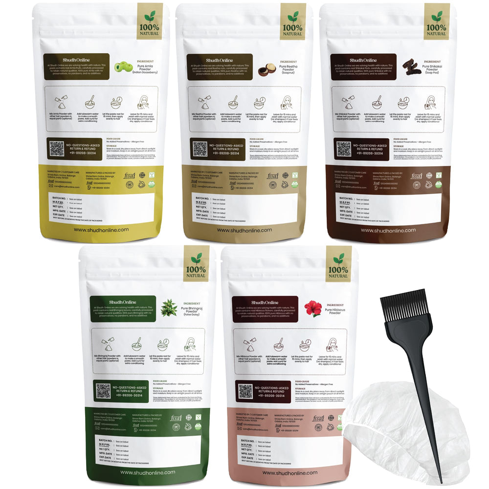 Shudh Online envase con ingredientes naturales para rutina capilar