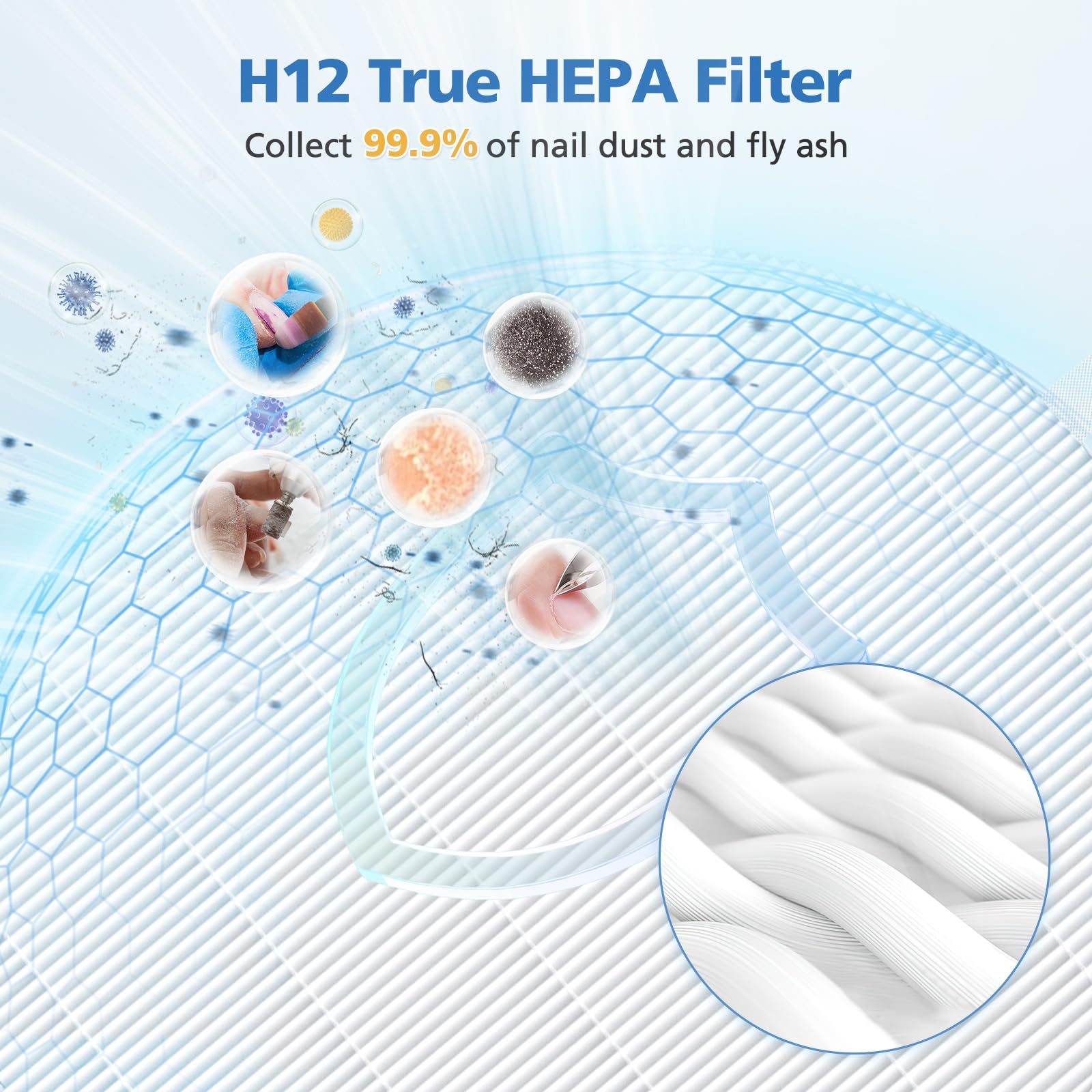 ShufudeJa HEPA H12 filtro uñas: purifica el aire con partículas pequeñas.