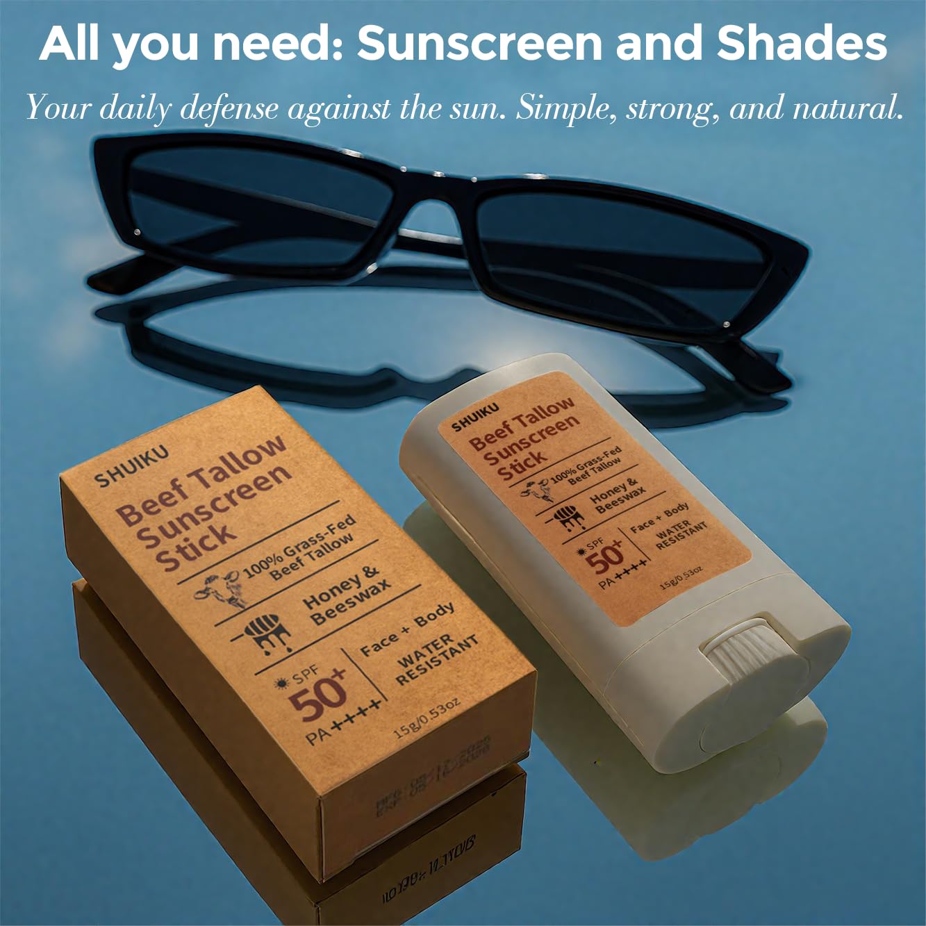 SHUIKU barra protección solar SPF50, aplicación en manos para rostro y cuello.