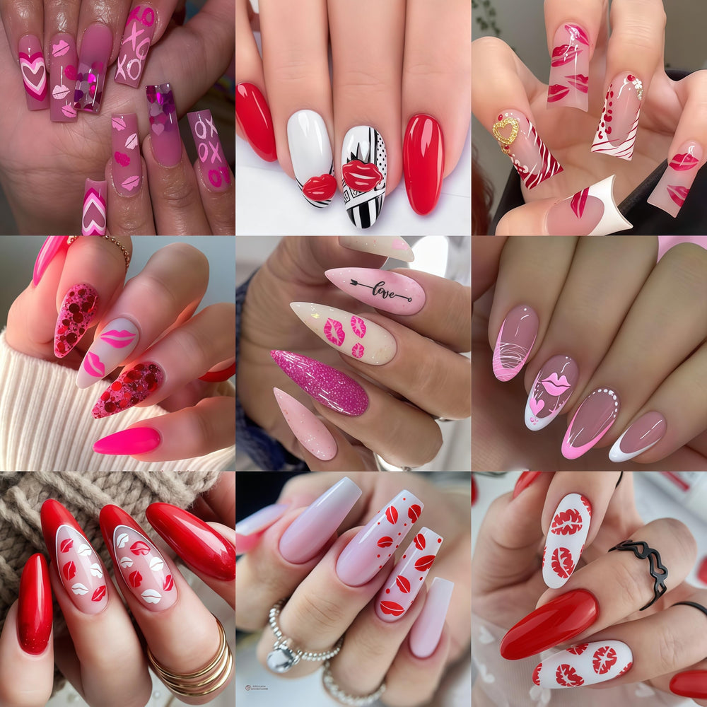 SHUXILIN labios rojo-rosado, pegatinas para uñas fáciles de aplicar.