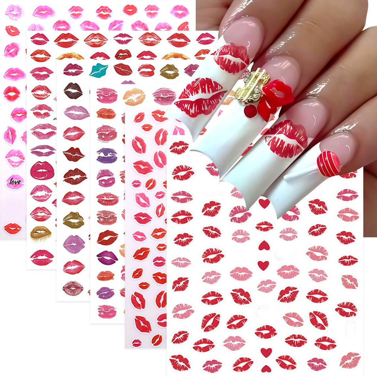 SHUXILIN labios rojos, pegatinas para uñas con efecto 3D, fácil de aplicar.