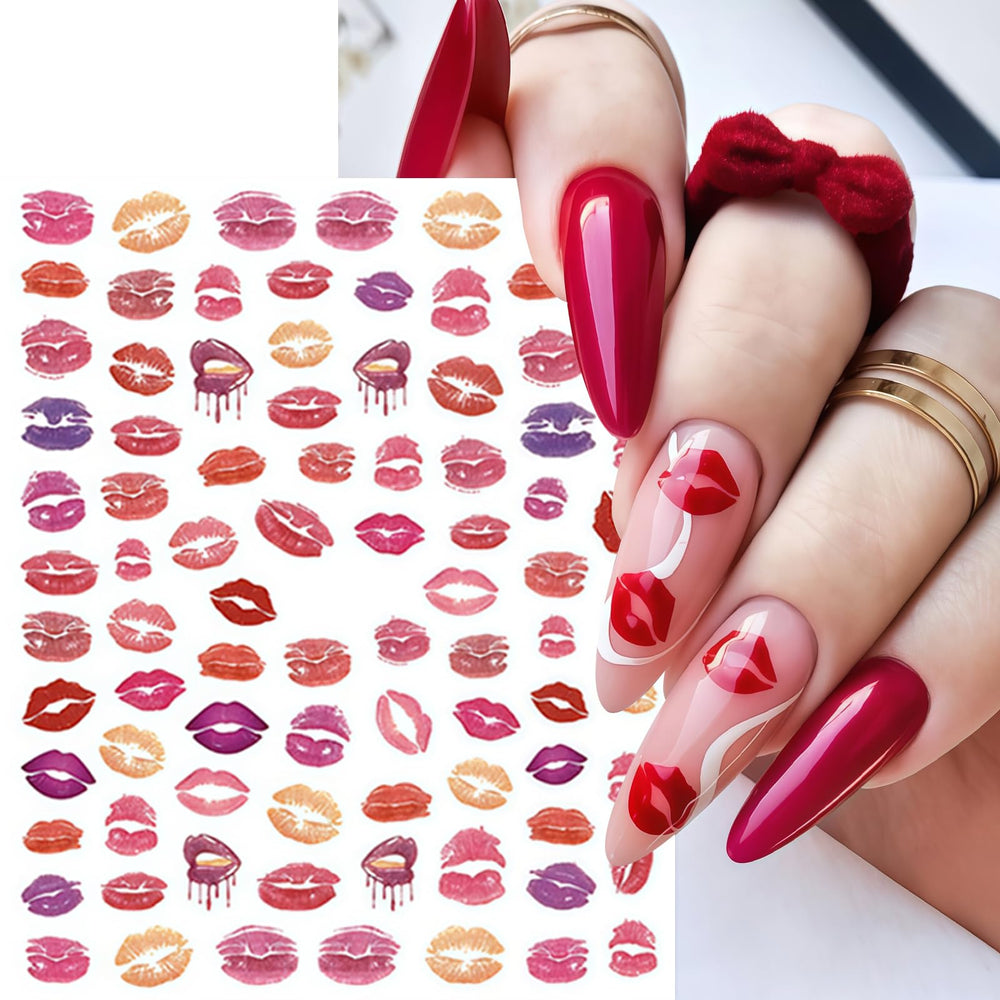 SHUXILIN labios rosados, pegatinas para uñas con acabado suave.