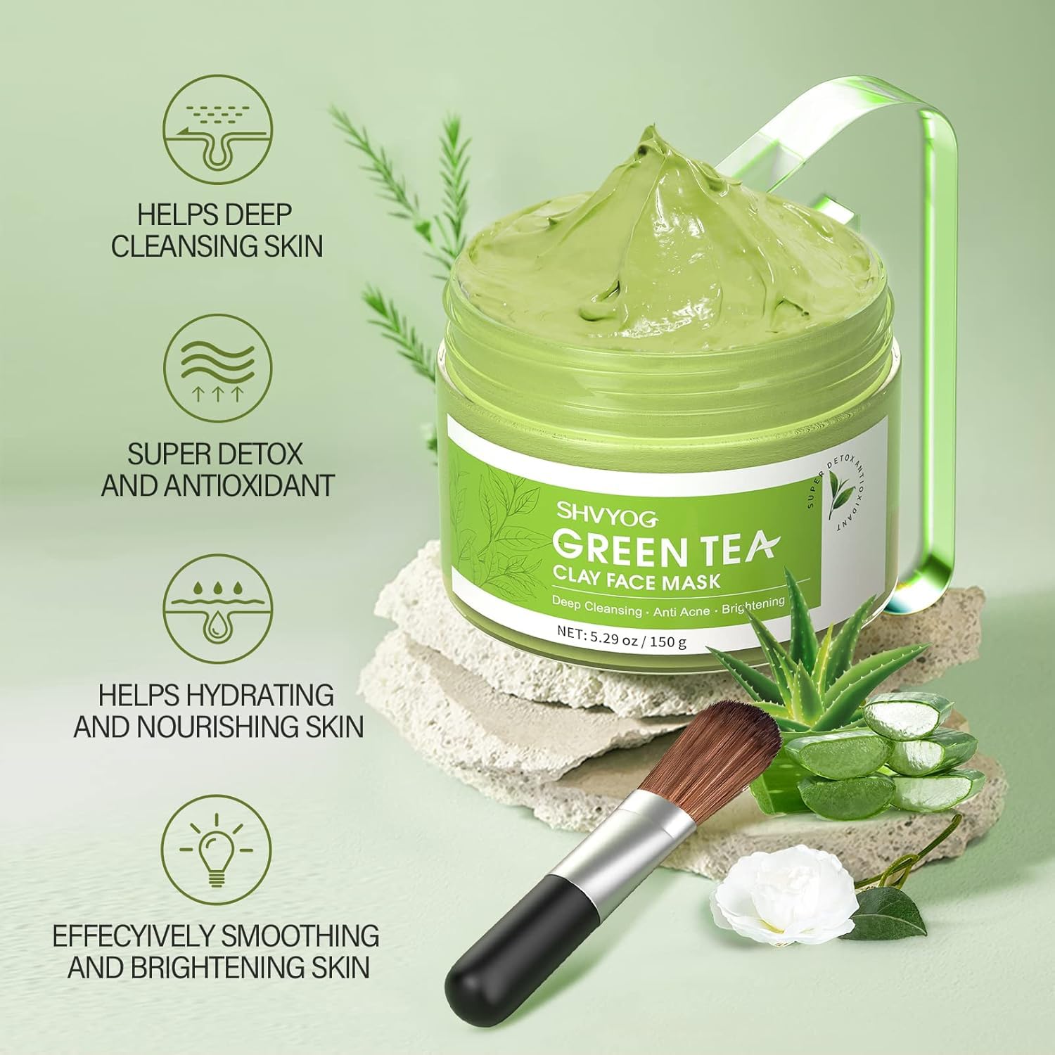 SHVYOG aplicación suave de té verde para piel hidratada.