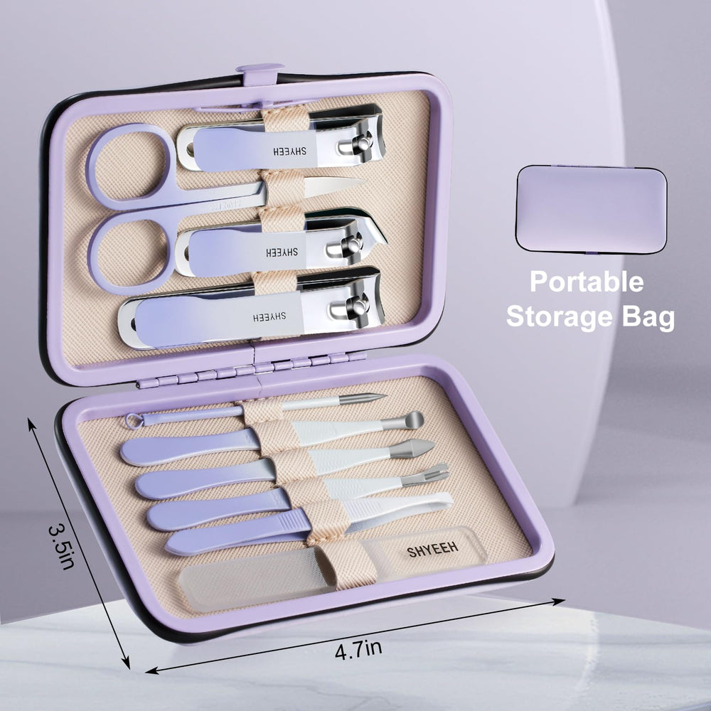 SHYEEH kit in bag usage shows convenient on-the-go nail care.