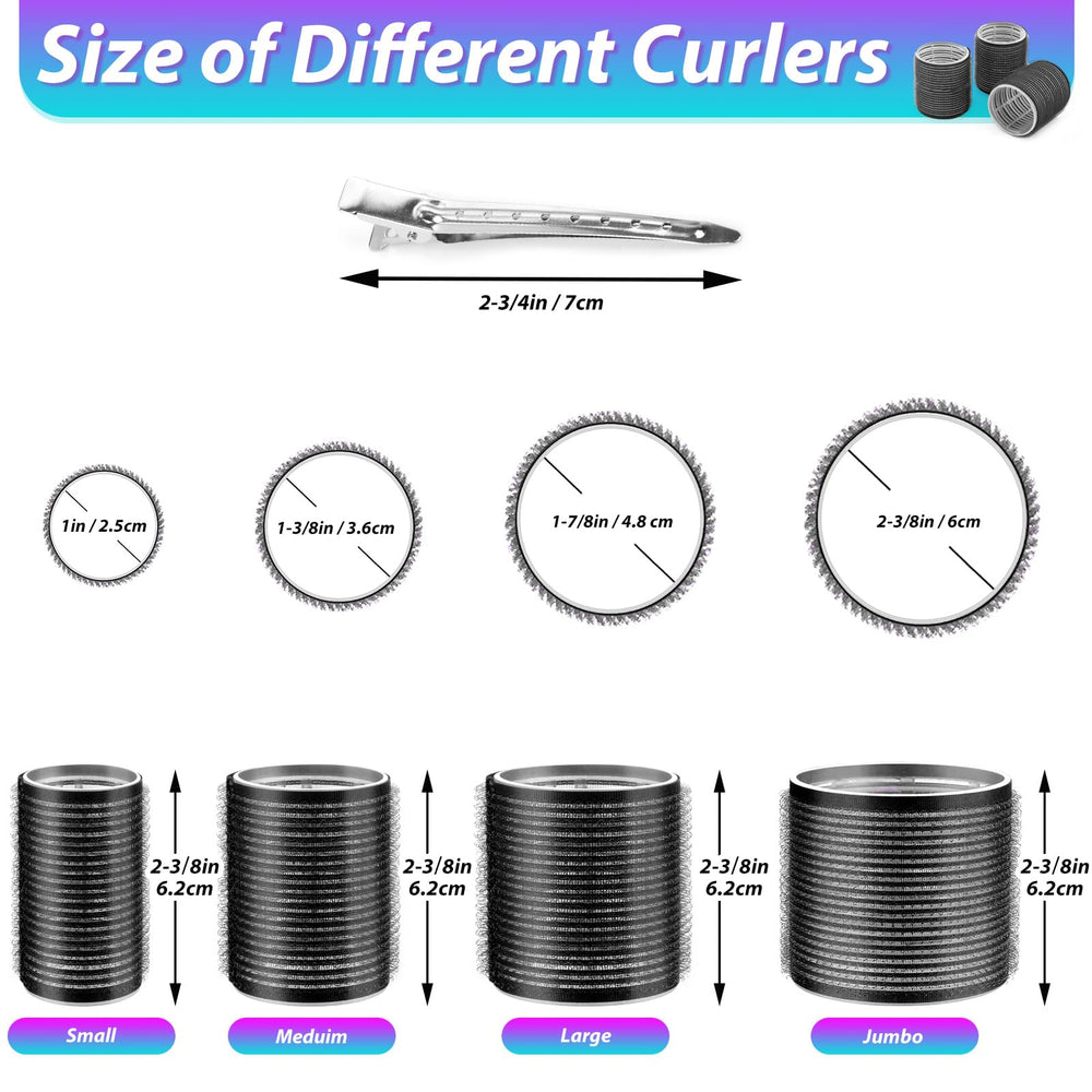Shynek four-size rollers offer jumbo to small for customizable curl sizes.