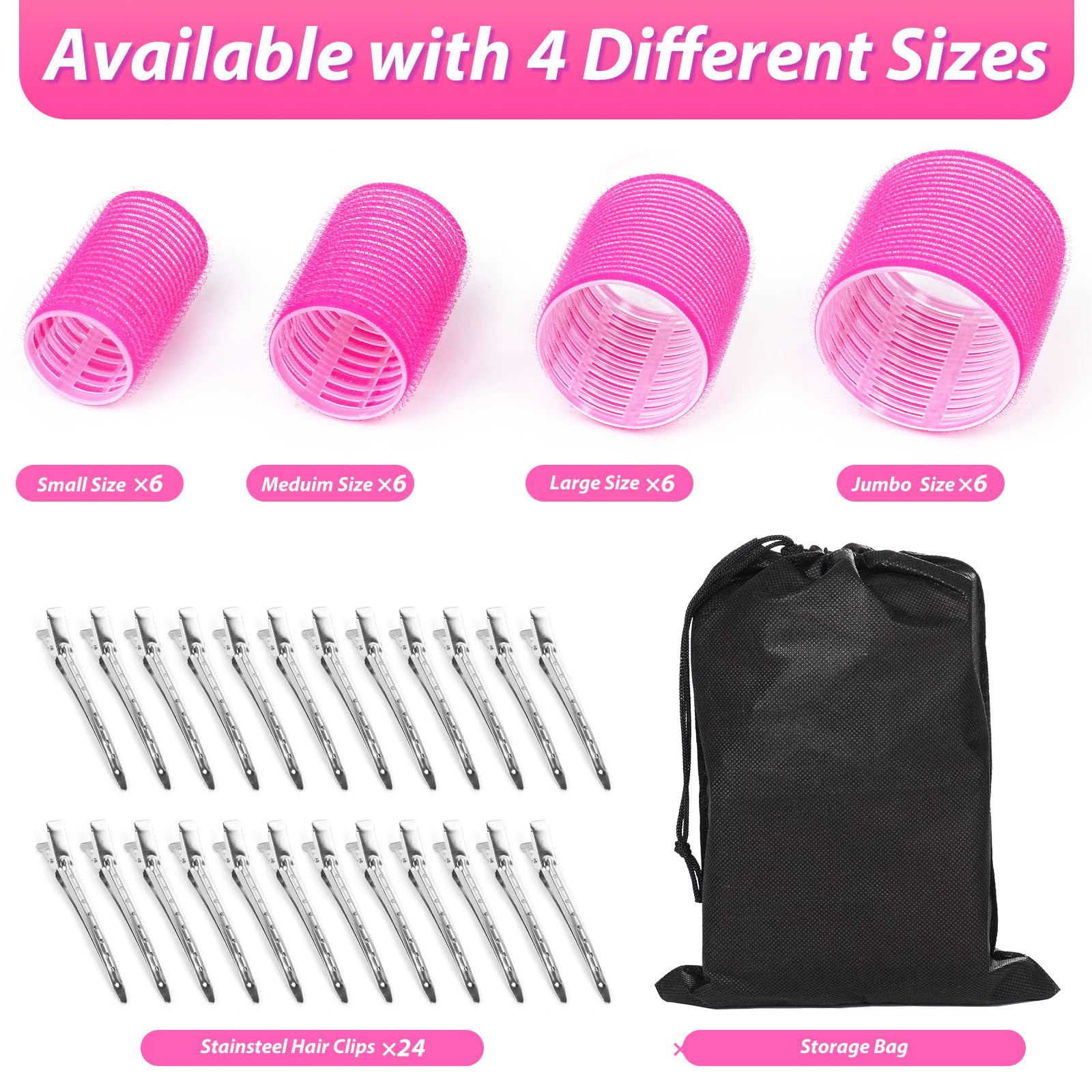 Shynek rose-red hair rollers with four sizes for flexible volume