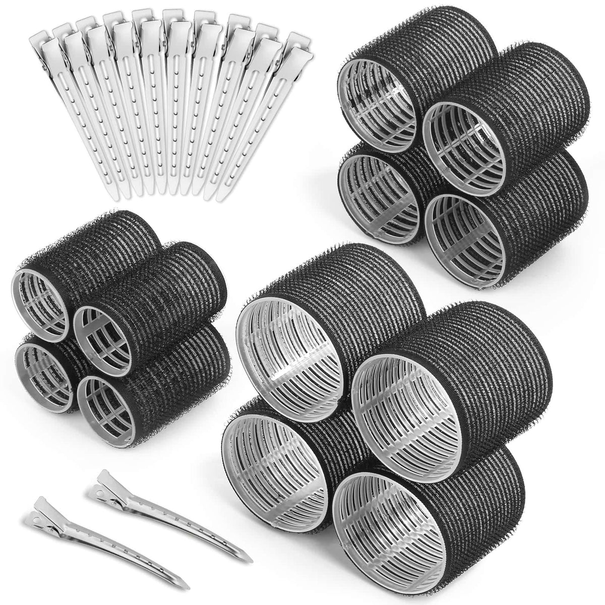 Shynek self-grip rollers rose red pack for easy, heat-free styling at home