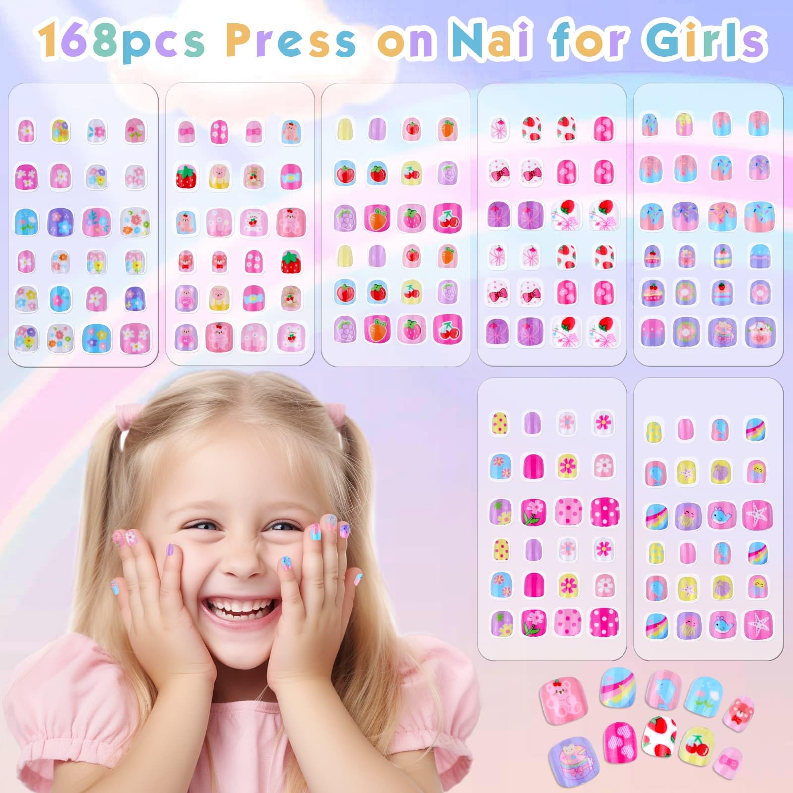 Shynek uñas estampadas para niñas, colores vivos: perfectas para juegos.