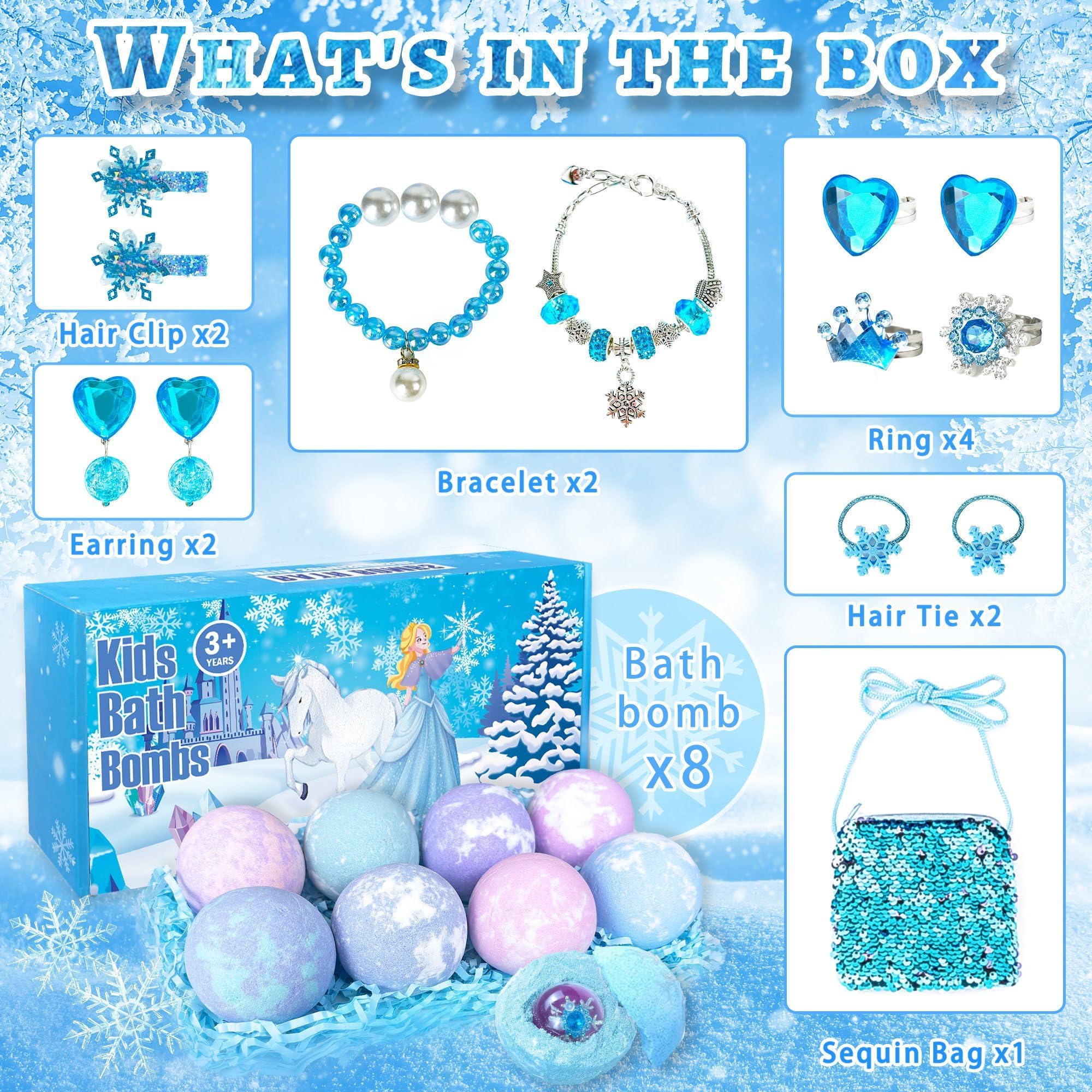 Eight scented bath bombs offer varied aromas for delightful bath time.