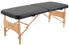 Sierra Comfort Basic portable massage table in black with a sturdy beech frame for mobile sessions.