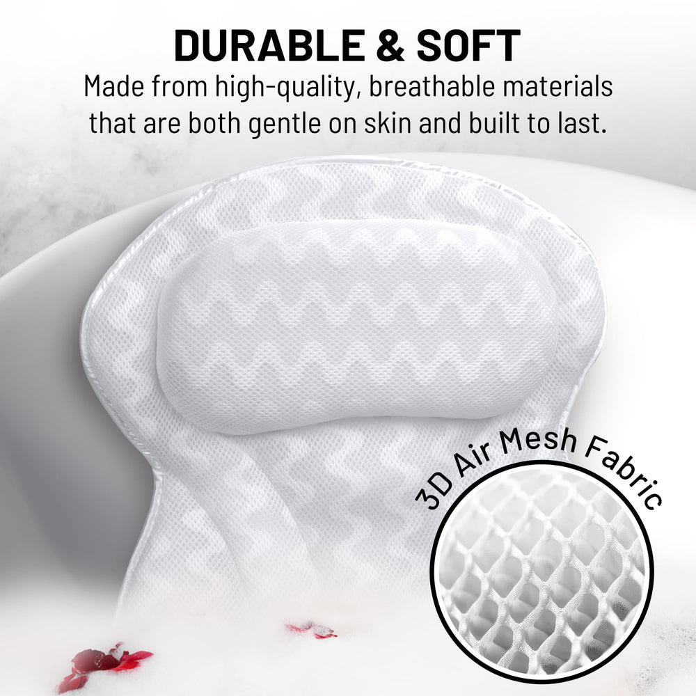 Ventosas firmes de Sierra Concepts aseguran la almohada durante el baño.