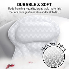 Ventosas firmes de Sierra Concepts aseguran la almohada durante el baño.
