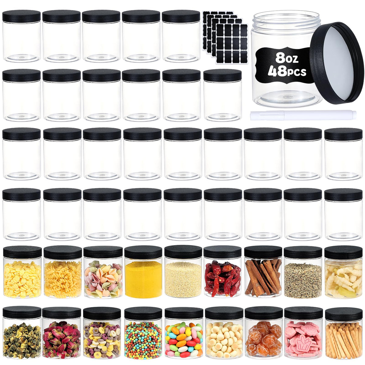 Sietpoek 8oz clear plastic jar with screw-on lid for secure storage.