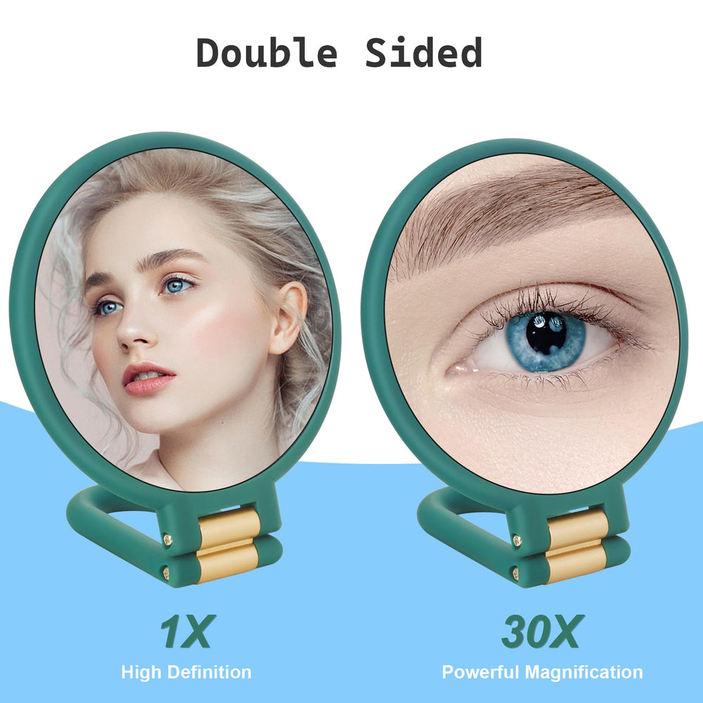 Sifolo 30x magnifying mirror's 30x side reveals pores for detailed makeup checks.