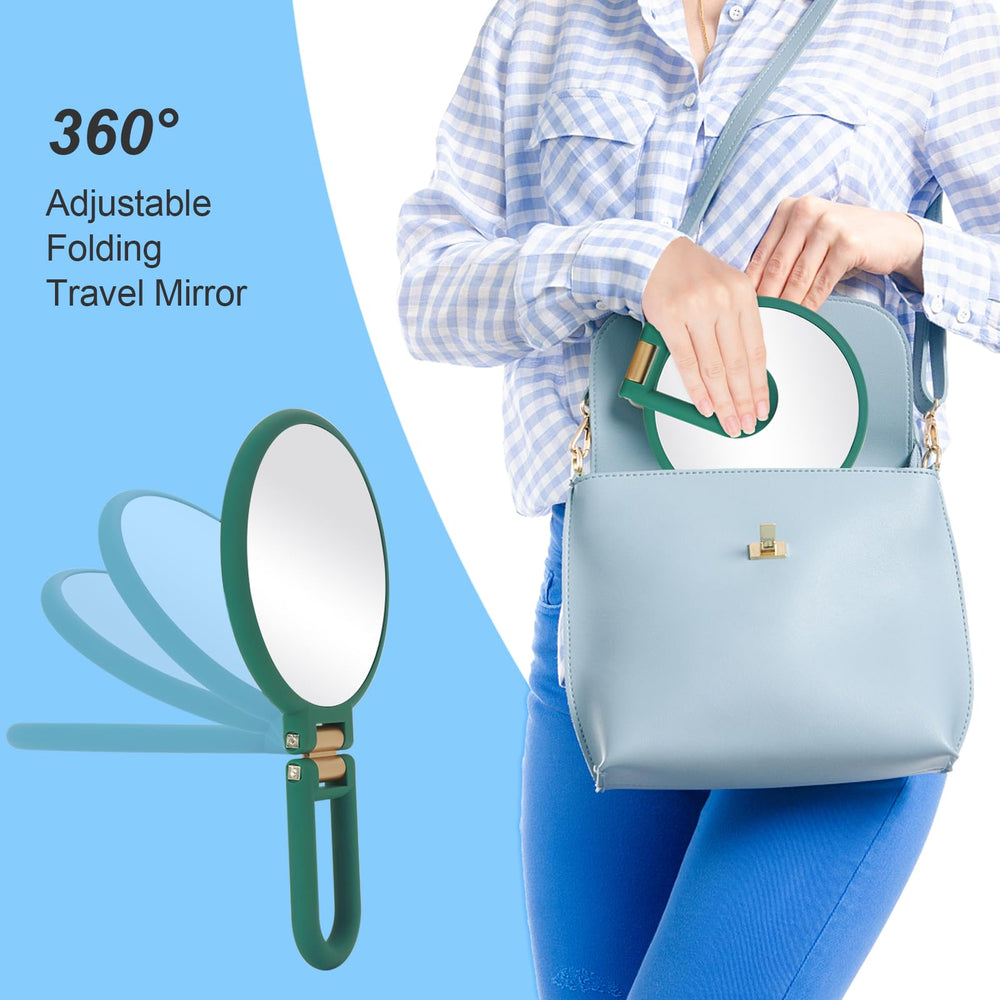 Sifolo army-green folding travel mirror fits in bag for on-the-go touchups.