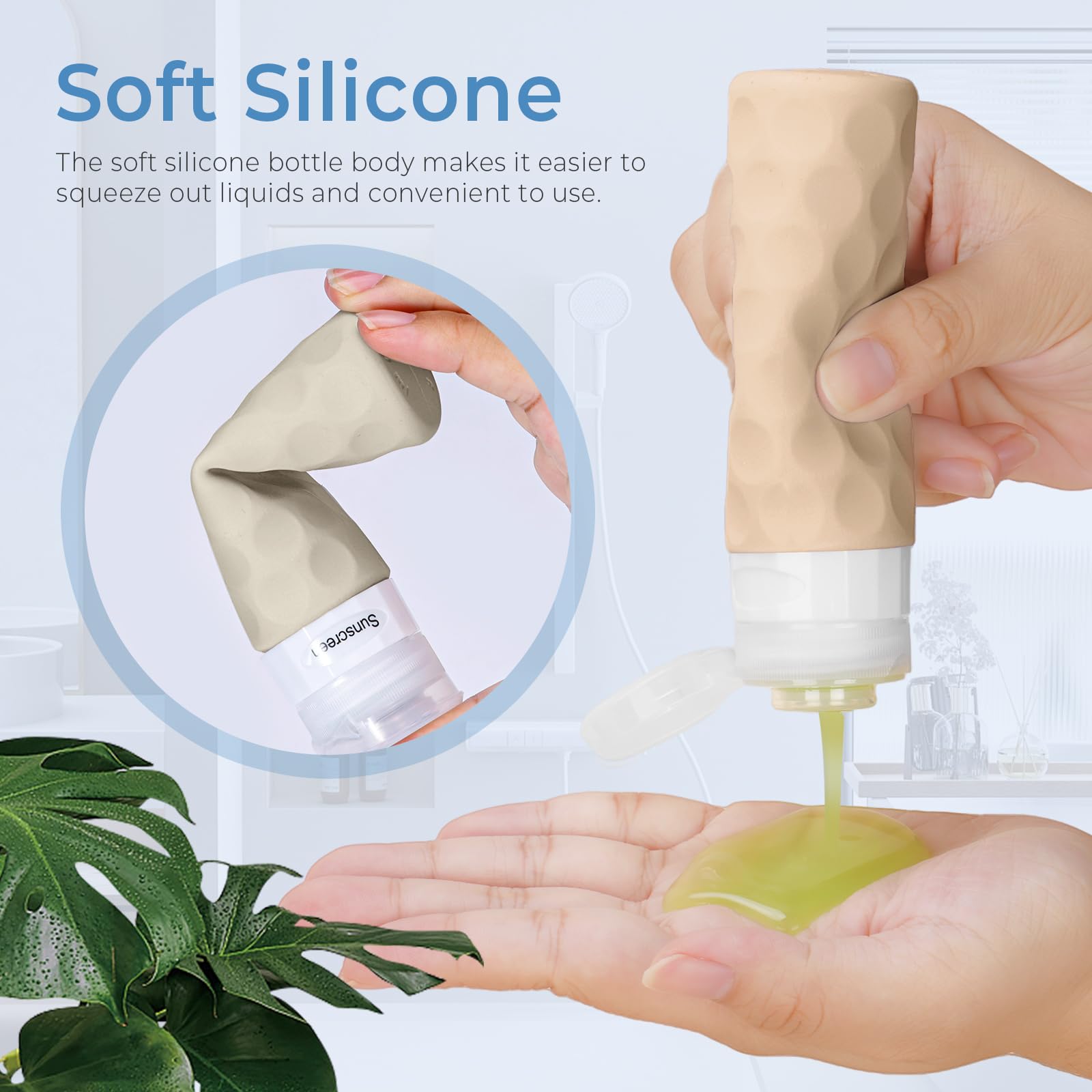Silevoler no-drip cap on travel bottles prevents spills