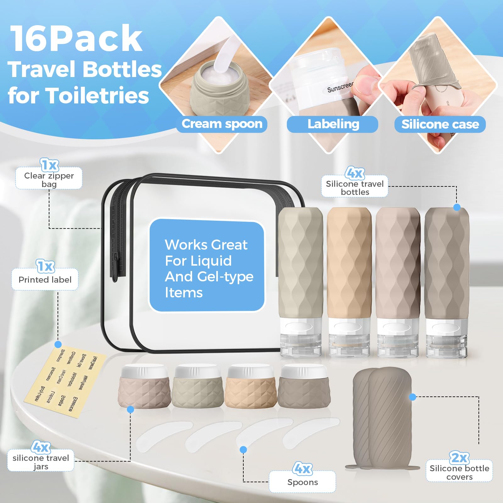 Silevoler silicone spoons enable precise dispensing with hygienic caps.