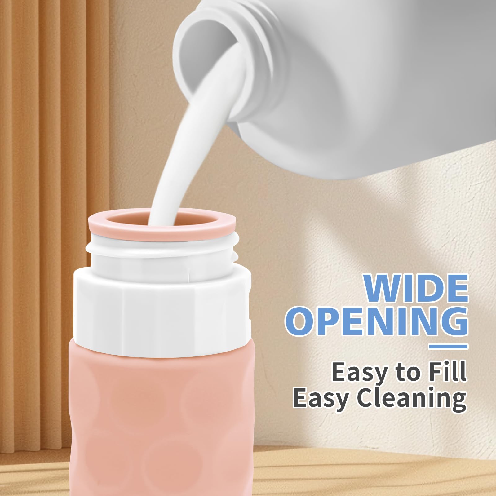 Textured grip on Silevoler bottles for secure handling when wet.